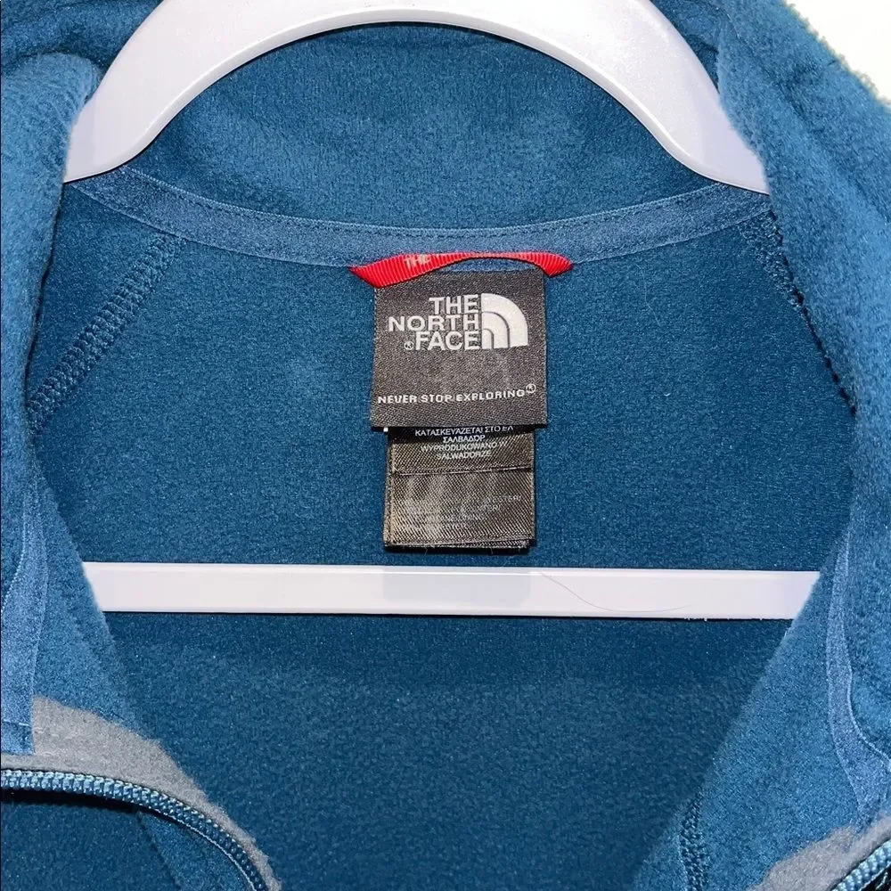 North Face Green Blue 1/4 fleece t neck LS Mens sweatshirt sweater L Flashdry
